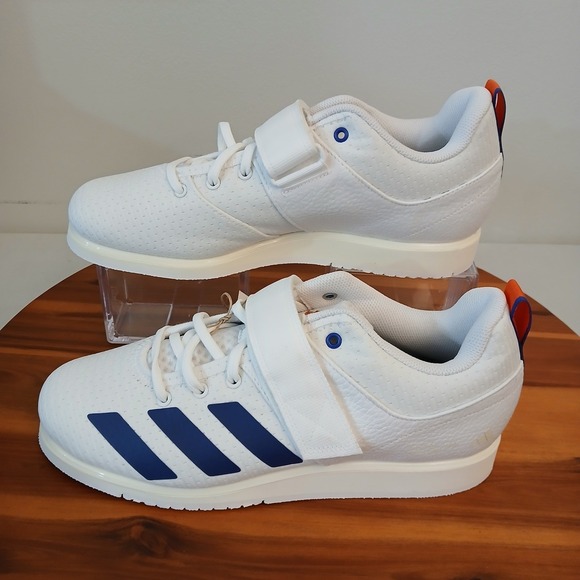 Adidas Powerlift 5 Mens 8.5 White Blue Adipower Training Gym Sneakers Shoes